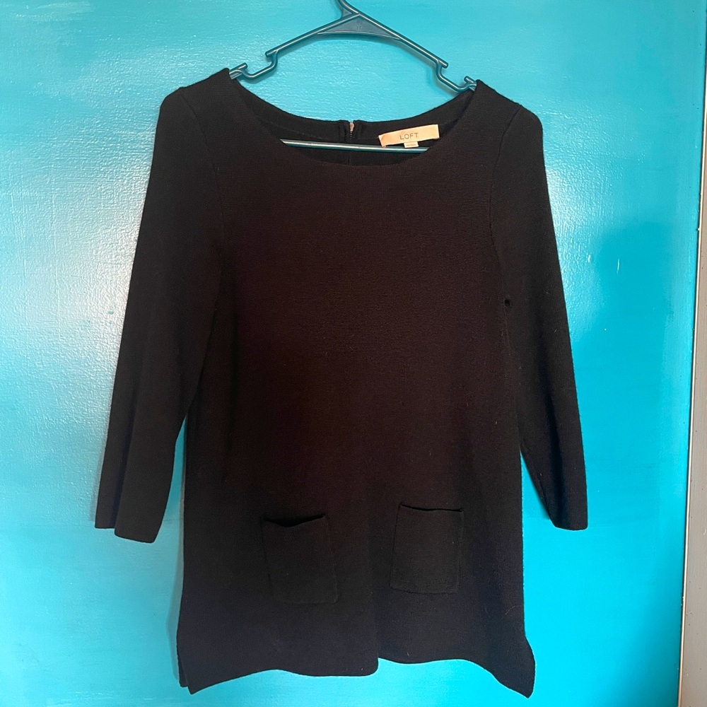 LOFT Luxury Black 3/4 Sleeve Top with Pockets and back zipper - SZ XS